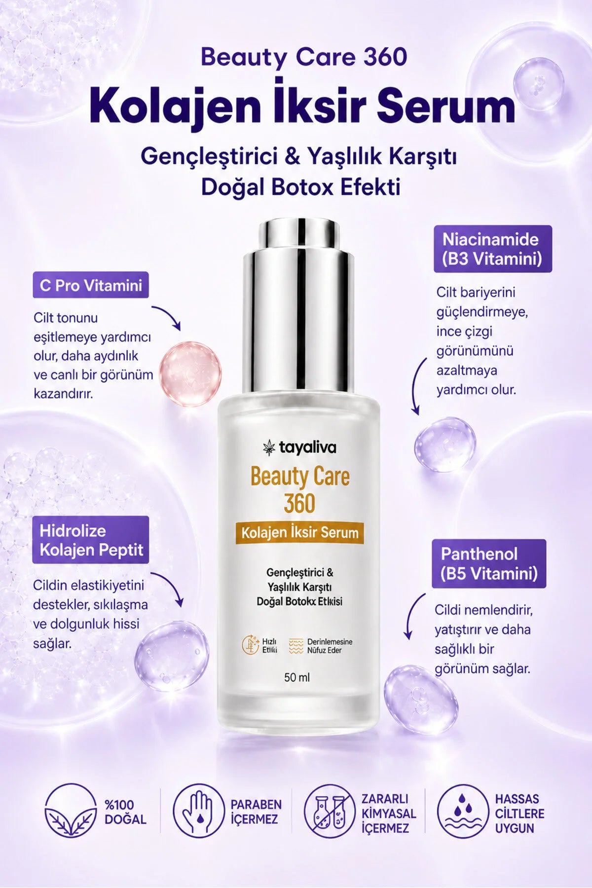Tayaliva Beauty Care 360 - Kolajen İksir Yüz Serumu Gençleştirici Yaşlılık Karşıtı Lifting Etkili