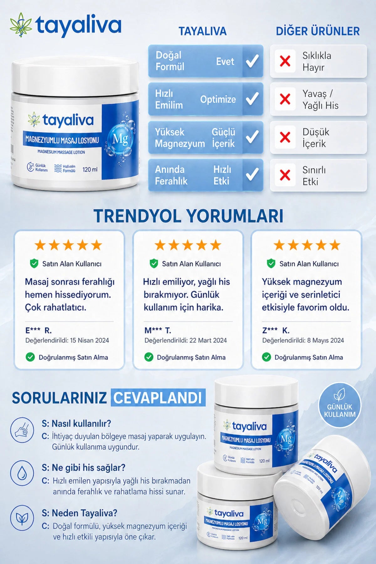 Tayaliva Magnezyumlu Masaj Kremi %100 Doğal