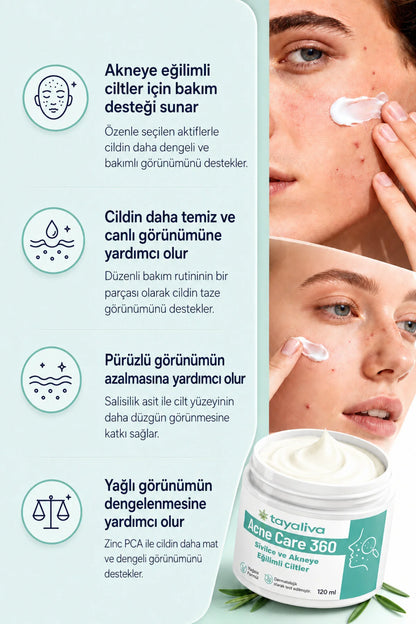 Tayaliva Acne Care 360 - Sivılce, Akne ve Siyah Nokta Karşıtı Özel Onarıcı Bakım Kremi